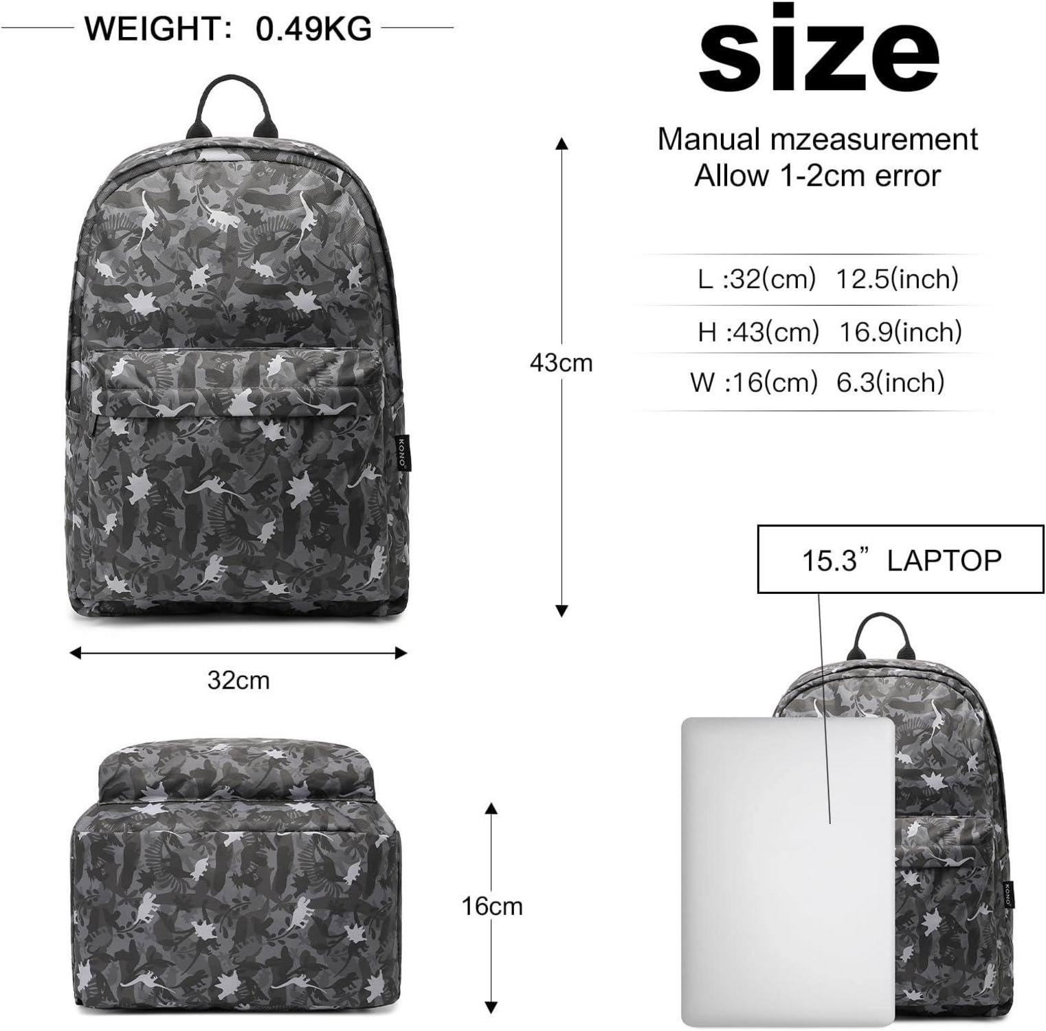 Leichter Schulrucksack für Mädchen Jungen Uni Reisen A-Grau L