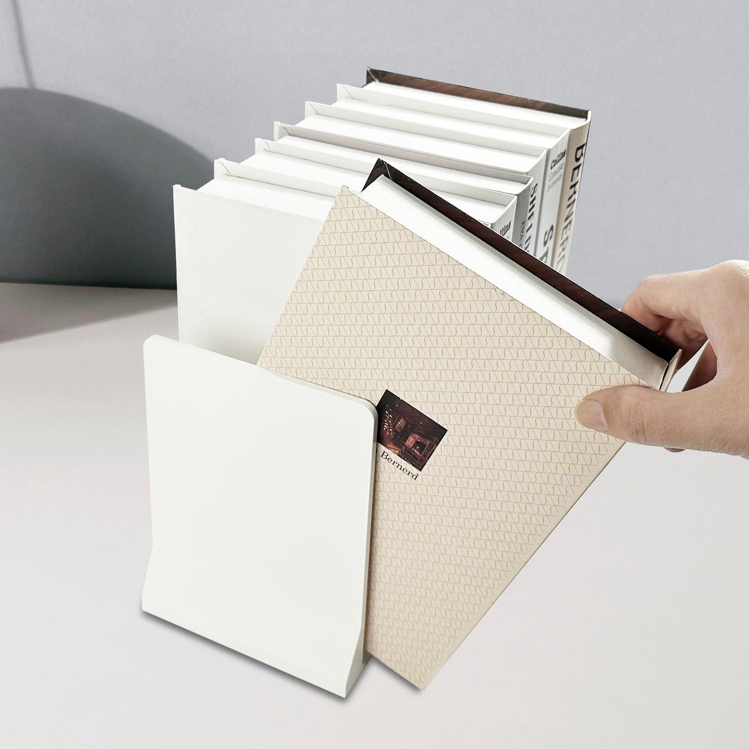 DIFIT Faltbare Buchstützen 1 Paar - Weiß, Bücherhalter Regal, Bücher Enden, L-förmige Vintage Halter