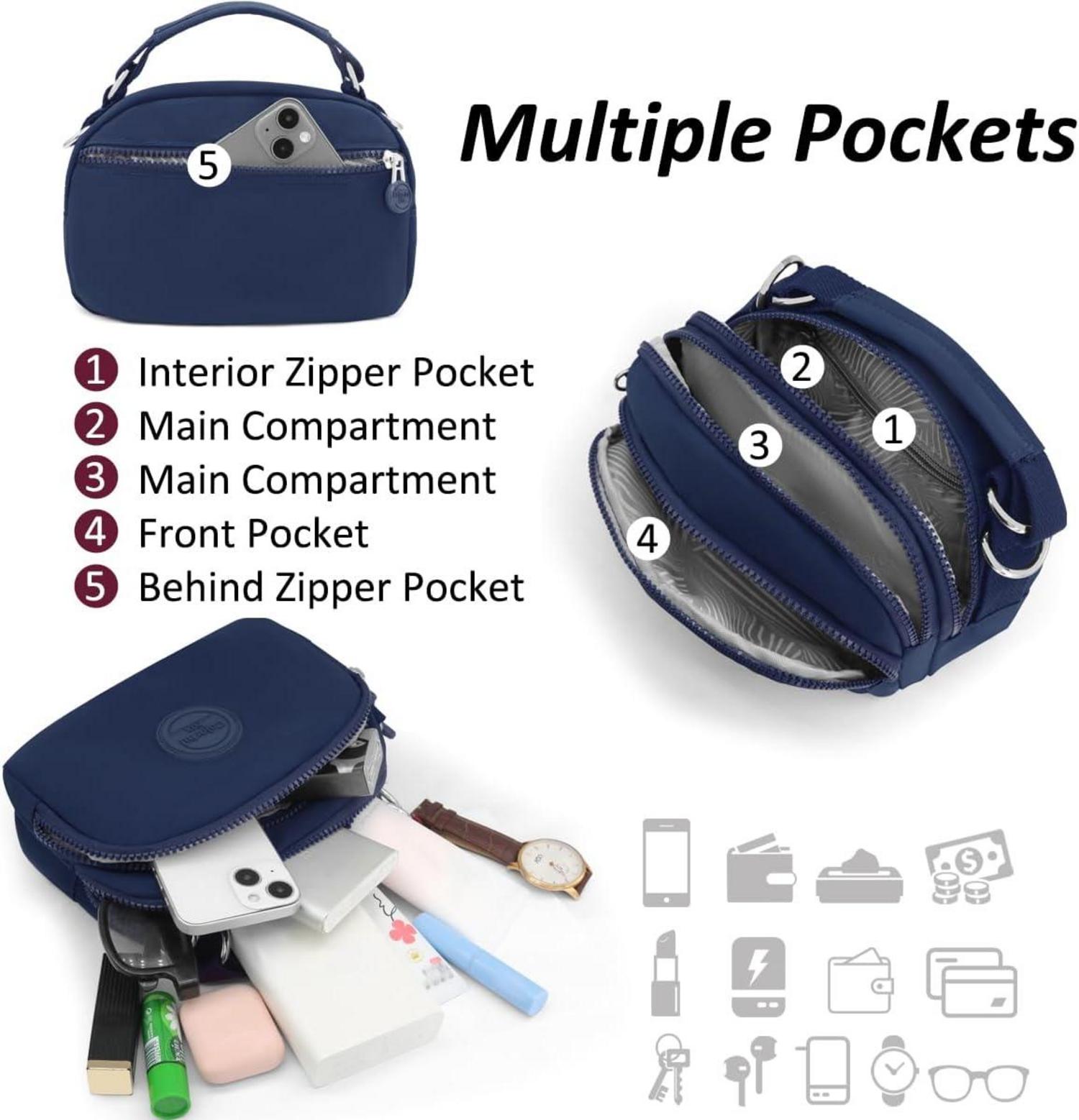 Kleine Umhängetasche Damen Nylon Crossbody Bag mit Mehreren Taschen