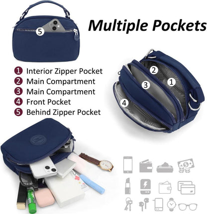 Kleine Umhängetasche Damen Nylon Crossbody Bag mit Mehreren Taschen