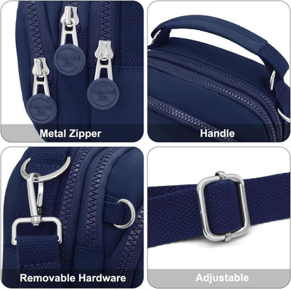 REETEE Kleine Umhängetasche Damen Wasserdicht Nylon Crossbody Bag mit Mehreren Taschen Dunkelblau