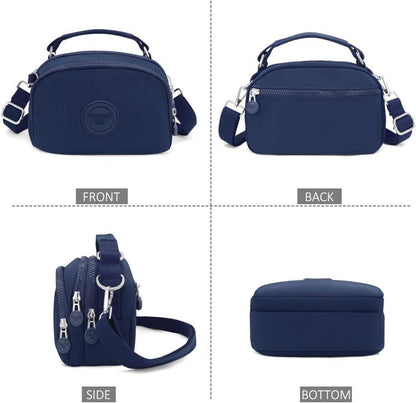 Umhängetasche Damen Nylon Crossbody Bag mit Mehreren Taschen Dunkelblau