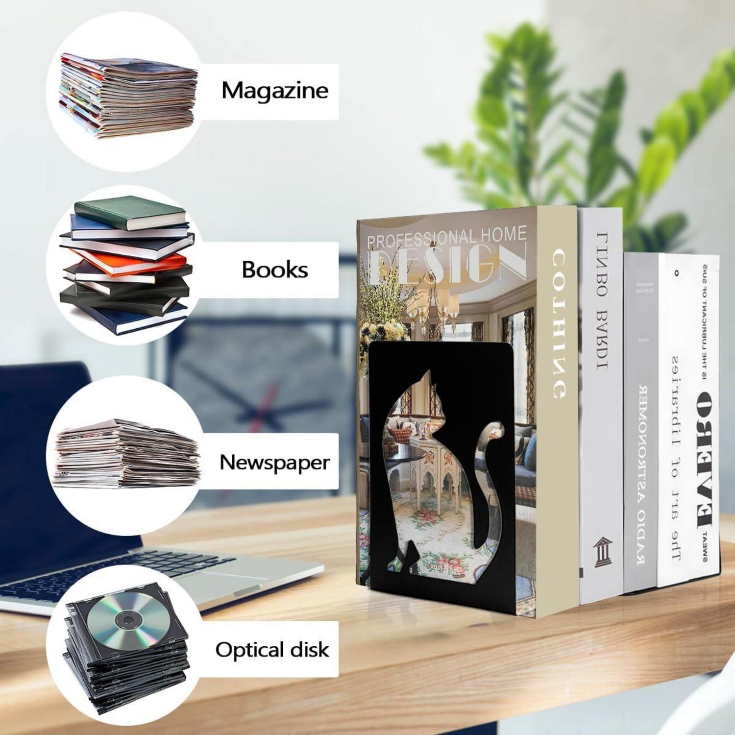 Schwarze Metall Buchstützen 2 Paar für Bibliothek Bücherregal