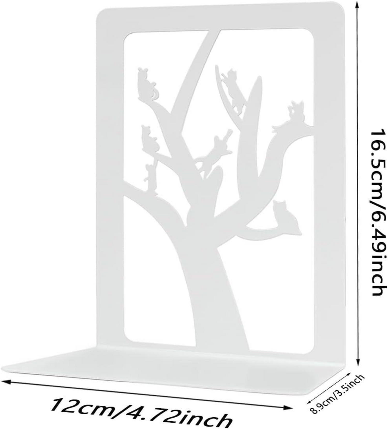Qualsen Bücherstützen Baum und Katze weiß - 1 Paar Metall