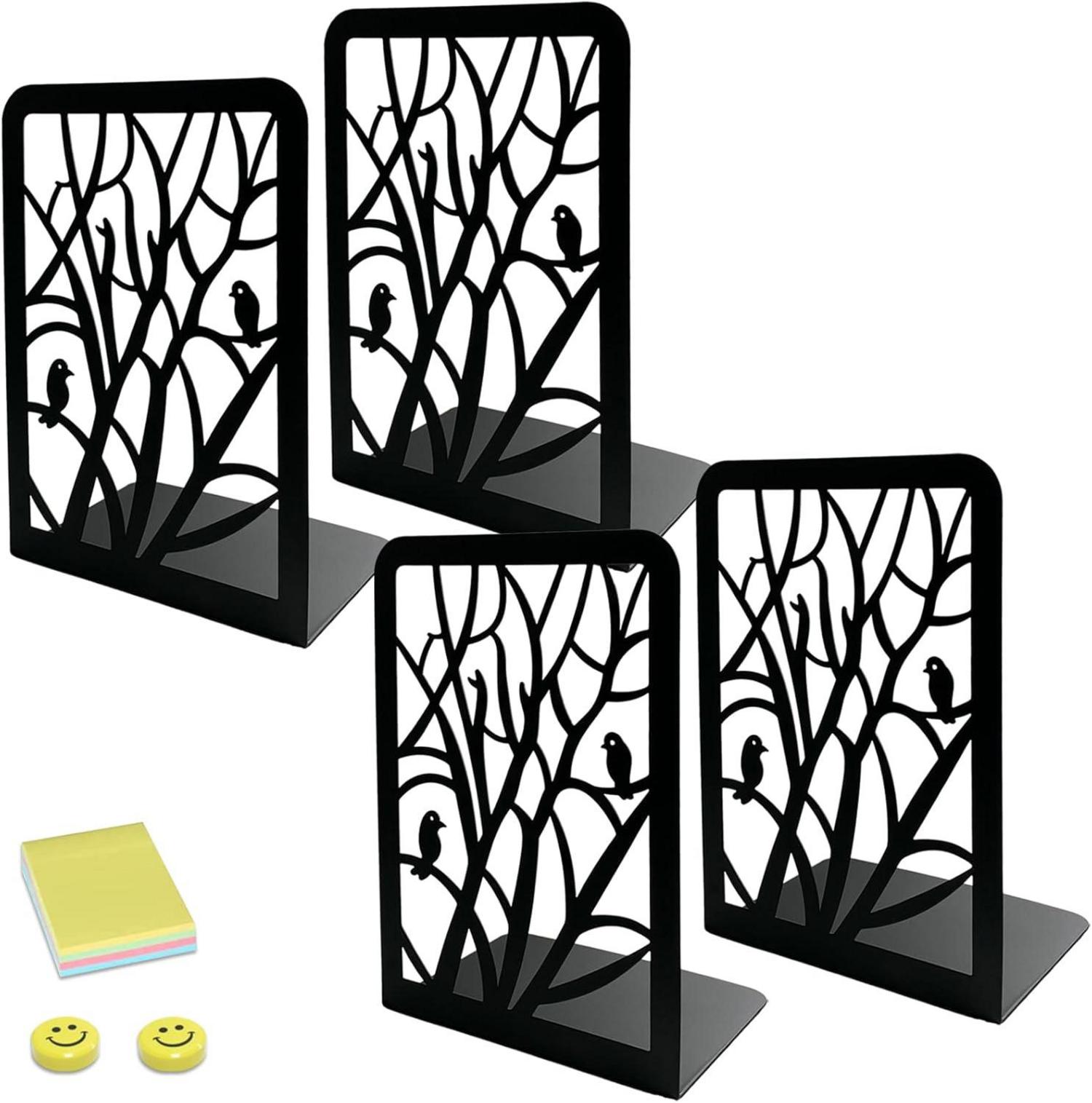 Qualsen Bücherstütze Metall Schwarz Baum Vogel 2 Paar