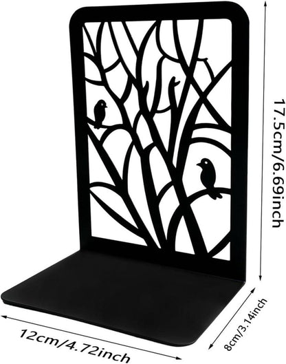 Qualsen Buchstütze Metall Schwarz Vogel Baum Design (2