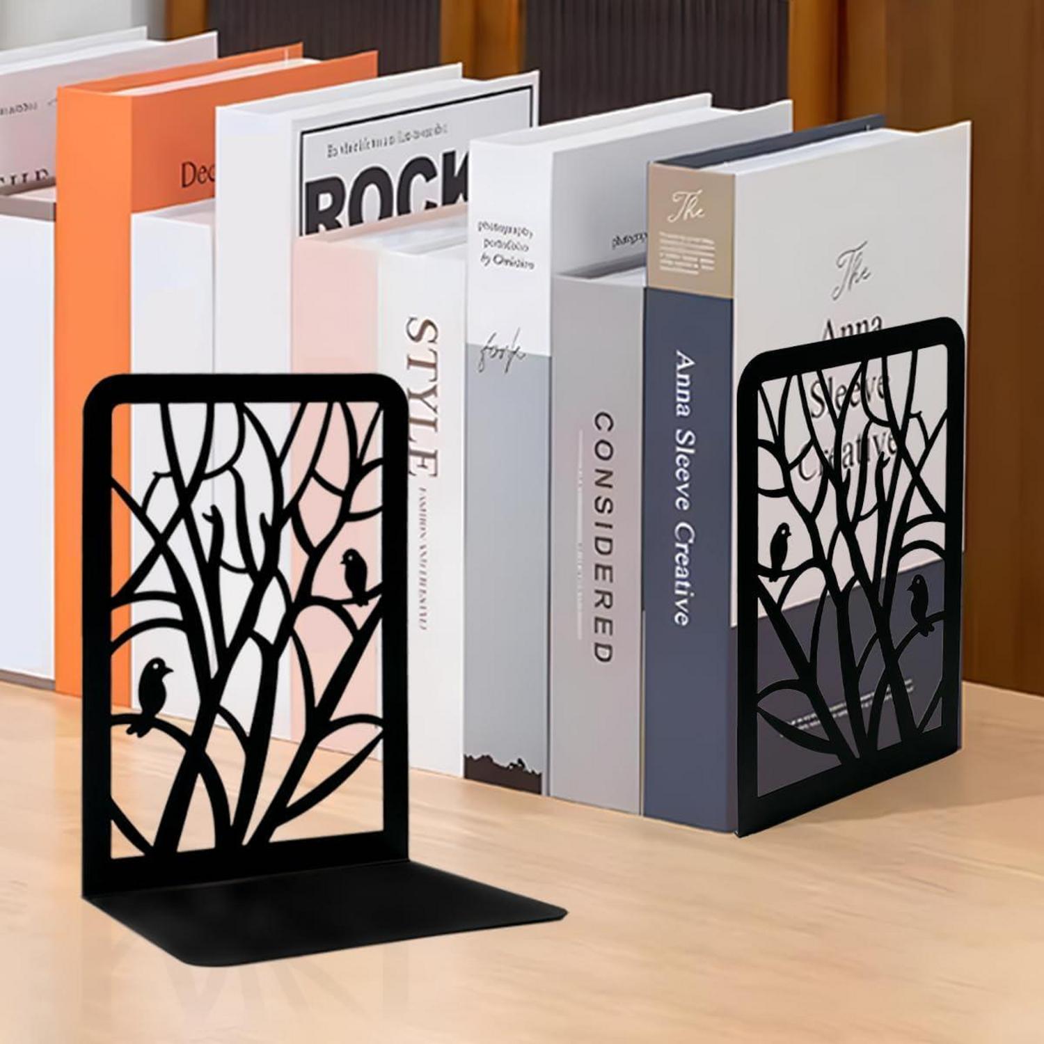 Qualsen Bücherstützen Metall Buchhalter Regal Schwarz Baum Vogel