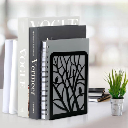 Buchstütze Bücherhalter Metall Vintage Bird Tree Design Schwarz 2 Paar