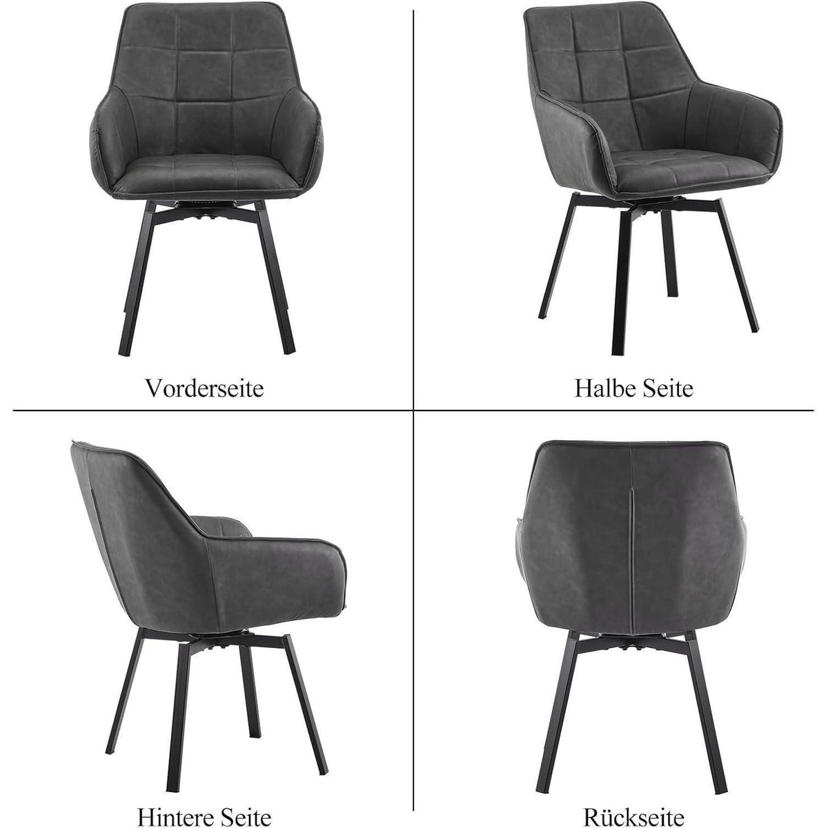Drehbarer Esszimmerstuhl Set 4er – Grau in Lederoptik