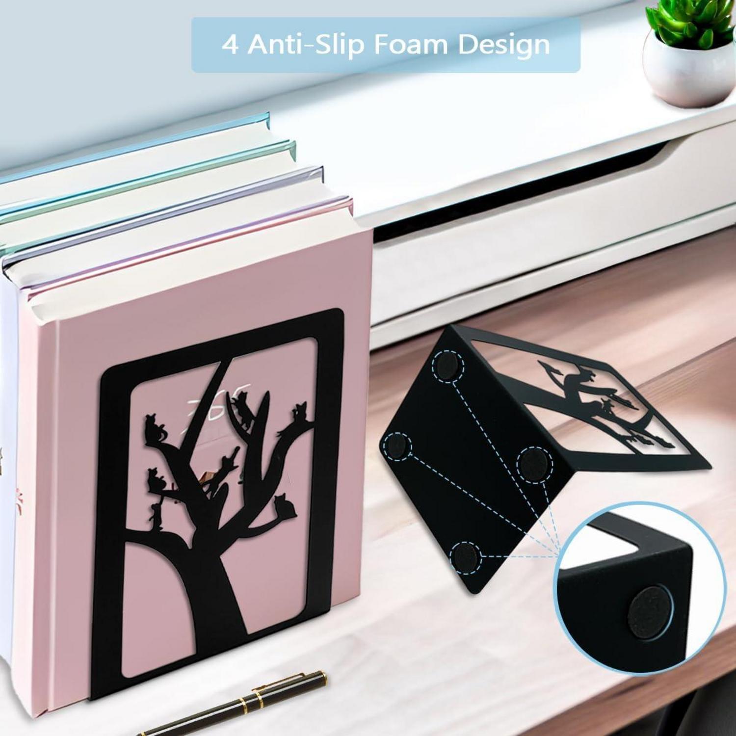 Qualsen Metallische Buchstützen Baum Katze-design 2 Paar Schwarz
