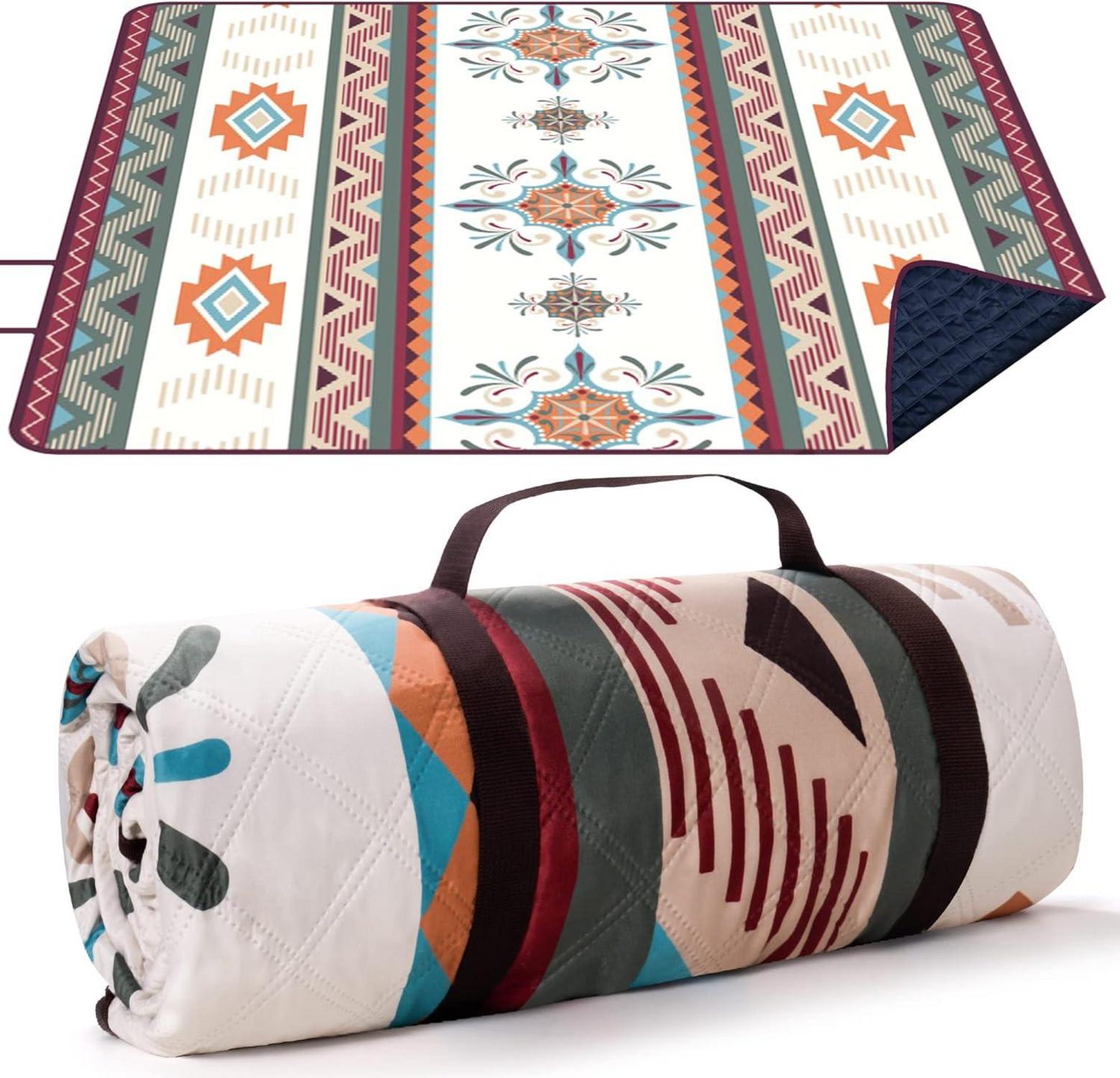 Wasserdichte Picknickdecke mit einzigartigem Boho-Muster, 200x200 cm