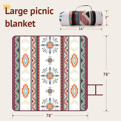 Wasserdichte Picknickdecke mit einzigartigem Boho-Muster, 200x200 cm