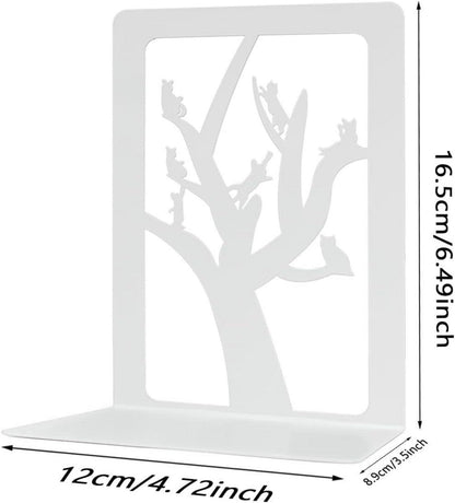 Qualsen Bücherstützen Baum und Katze Weiß 2 Paar