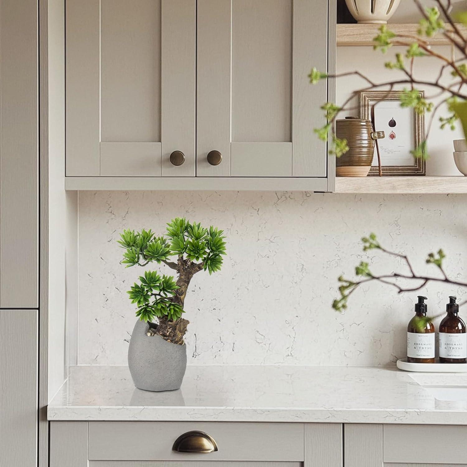 Briful Kunstbonsai Naturgetreu Künstlicher Bonsaibaum Zementtopf Dekoration 35cm