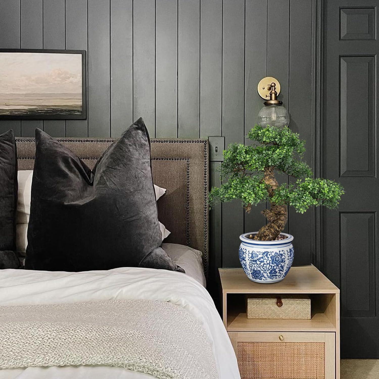 Kunstbonsai Künstliche Bonsaibaum mit Keramiktopf 43cm - Dekoration für Bad Büro Fensterbank