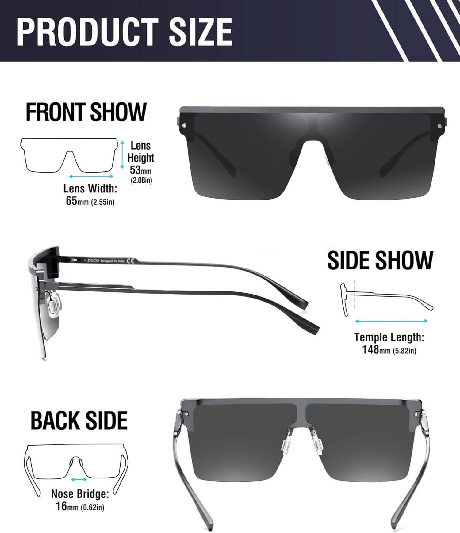 DUCO Sonnenbrille Herren Polarisierte Quadratische übergroße