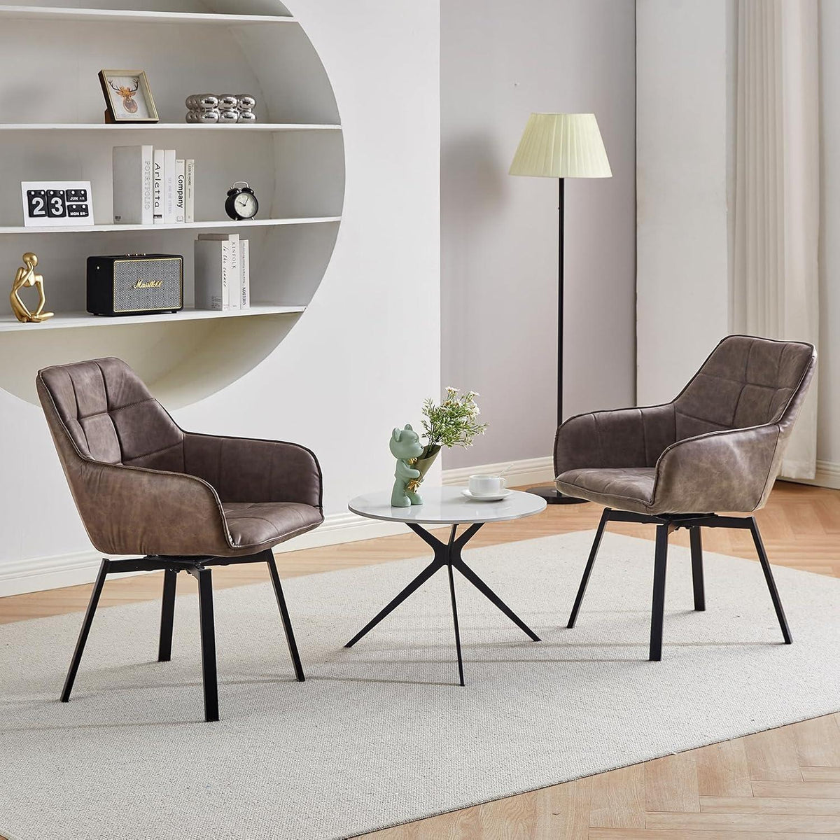 Drehbare Esszimmerstühle 2er Set Braun in Lederoptik