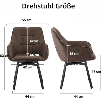Drehbare Esszimmerstühle 2er Set Braun in Lederoptik