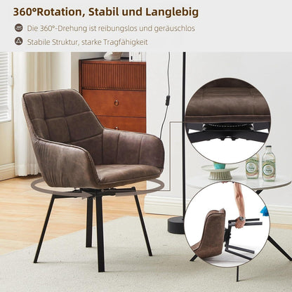 Drehbarer Esszimmerstuhl Set 4er – Braun, Armlehne in Lederoptik