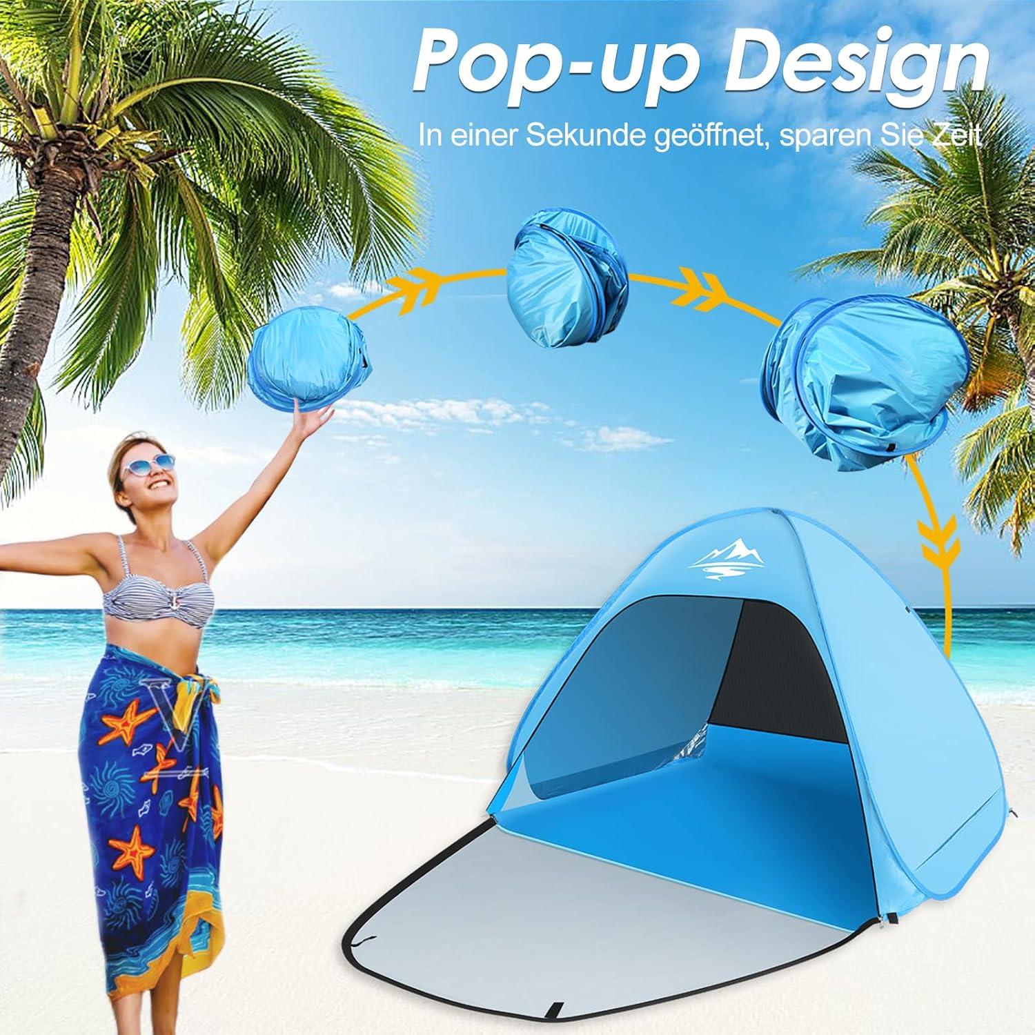 Automatisches Strandzelt Pop Up UV50+ Schutz 2-3 Personen Tragbar & Leicht