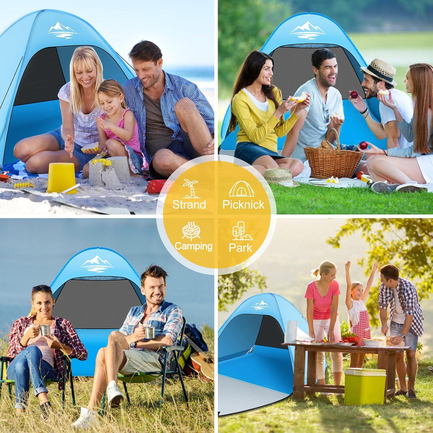 Automatisches Strandzelt Pop Up UV50+ Schutz 2-3 Personen Tragbar & Leicht
