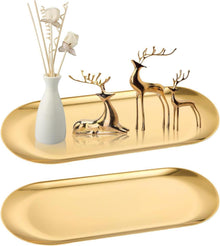 Dekotablett 2er Set Gold Edelstahl Serviertablett Spiegeltablett