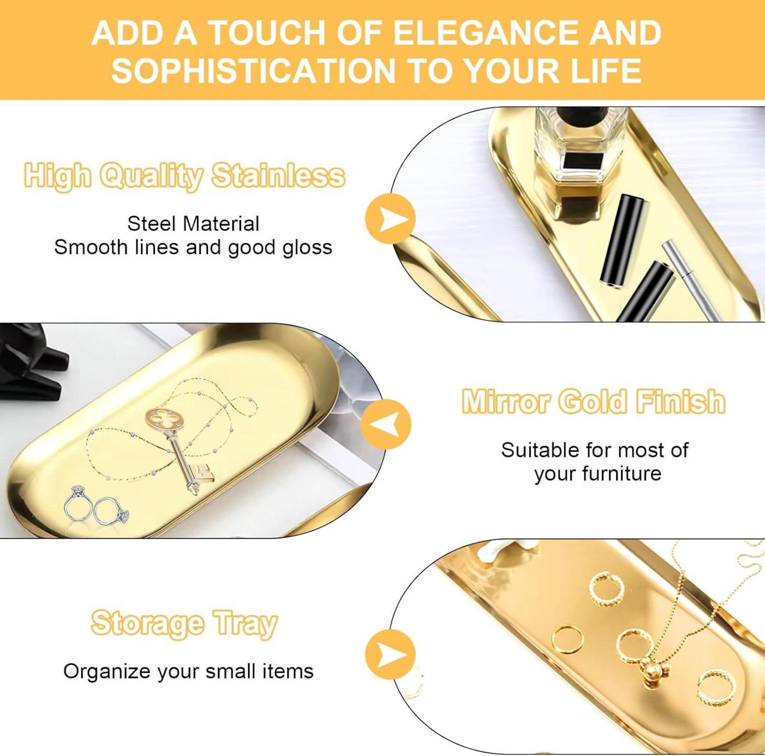 Dekotablett 2er Set Gold Edelstahl Serviertablett Spiegeltablett