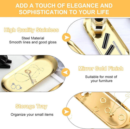 Dekotablett 2er Set Gold Edelstahl Serviertablett Spiegeltablett