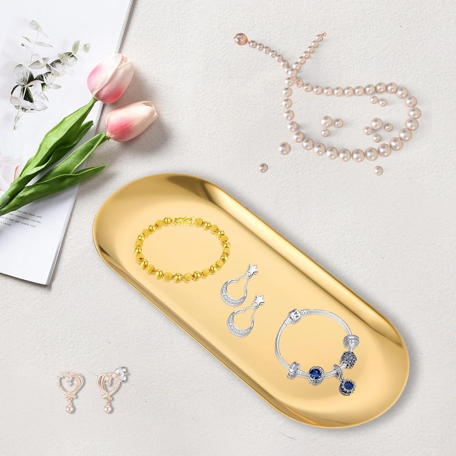 2er Set Goldene Dekotabletts Edelstahl Spiegeltablett für Dessert Schmuck und Kerzen