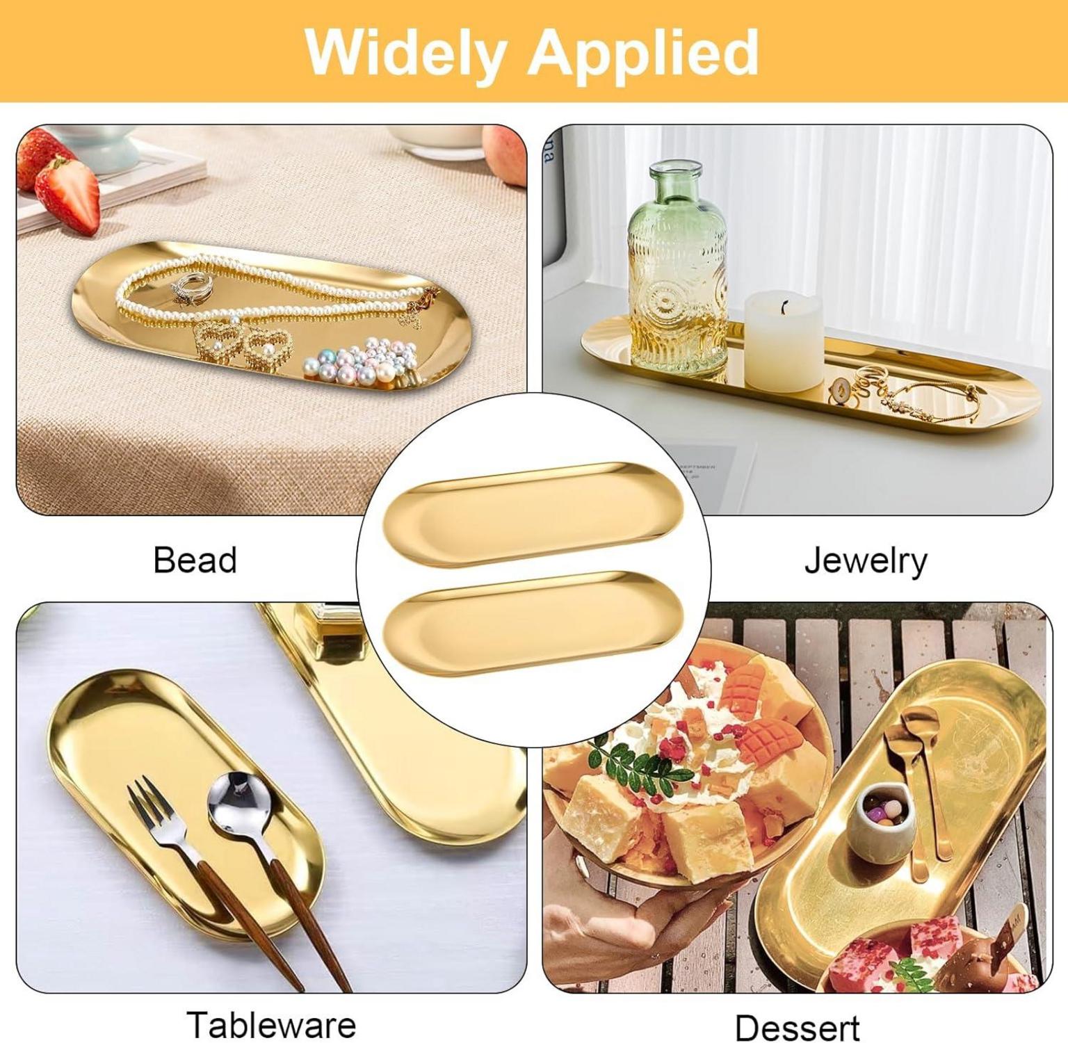 2 Stück Gold Dekotablett Edelstahl Serviertablett Spiegeltablett