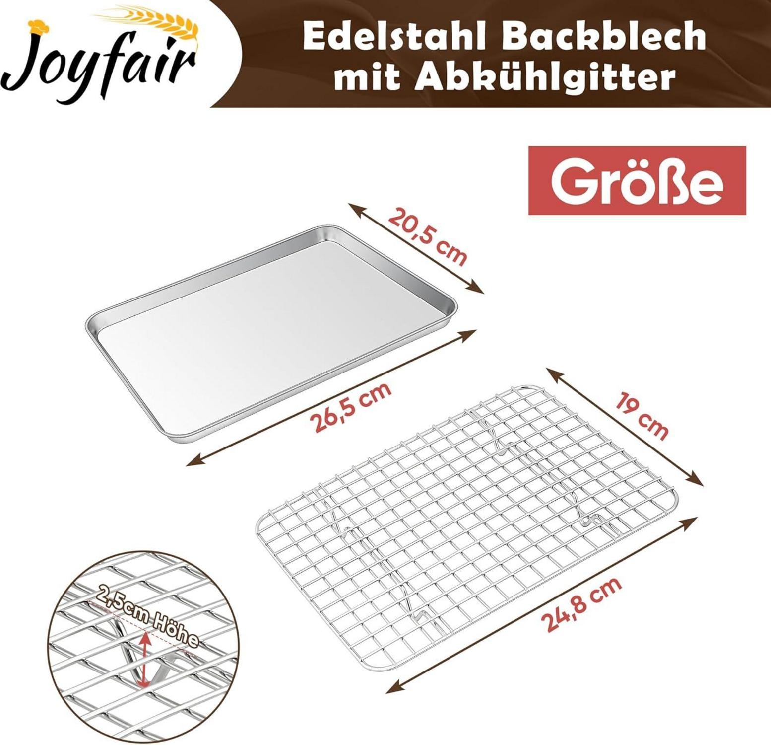 Joyfair Backblech mit Abkühlgitter Edelstahl Set 26,5 x 20,5