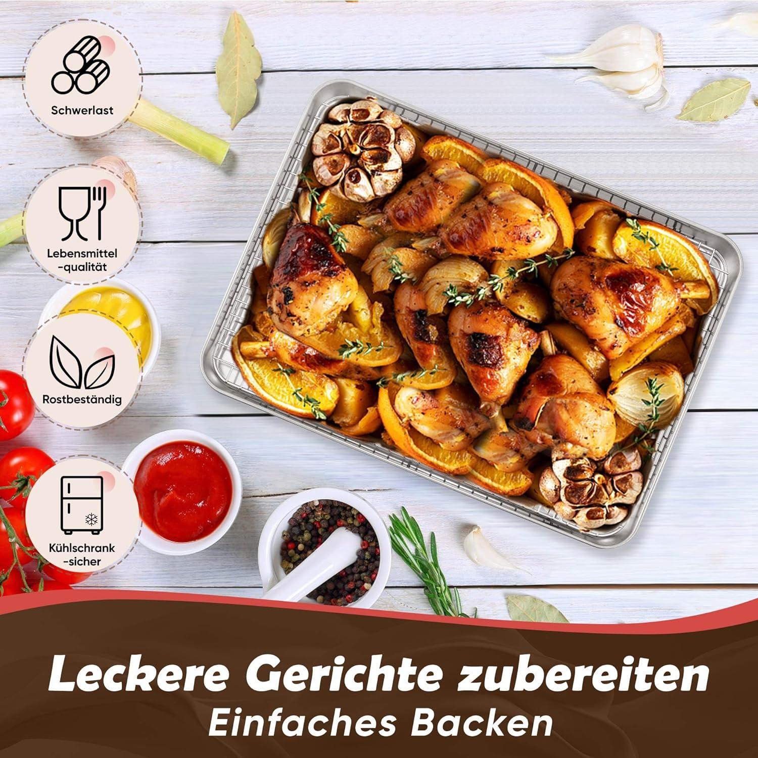 Joyfair Edelstahl Backblech mit Abkühlgitter Set, 26,5 x 20,5 x 2,5cm