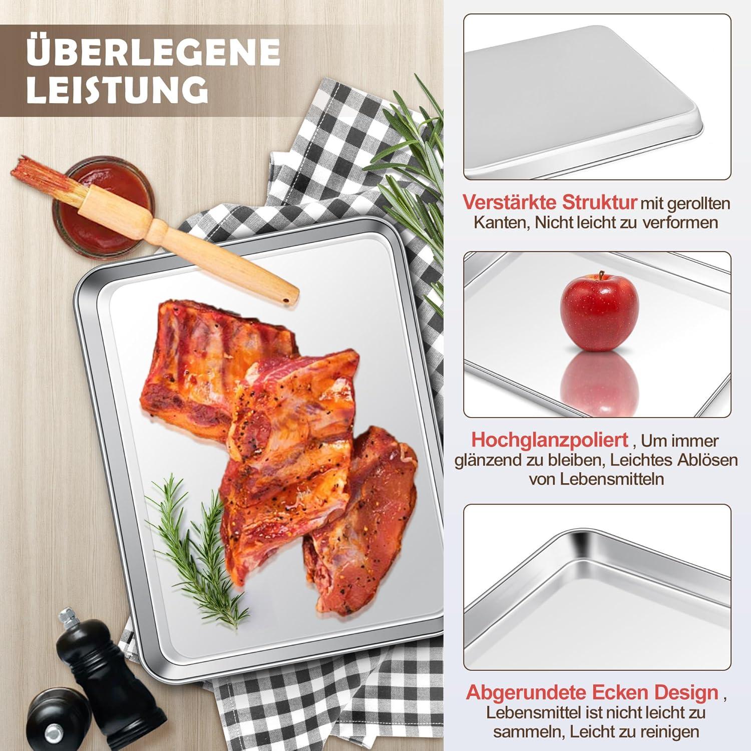 Edelstahl Backblech mit Abkühlgitter Set 26,5x20,5x2,5cm