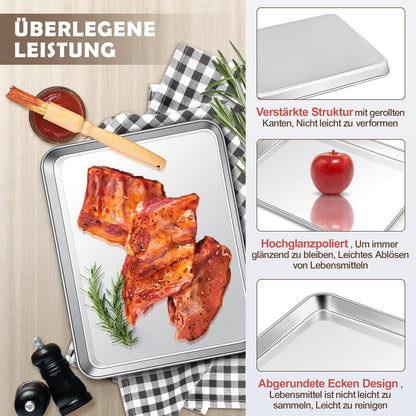 Edelstahl Backblech mit Abkühlgitter Set 26,5x20,5x2,5cm
