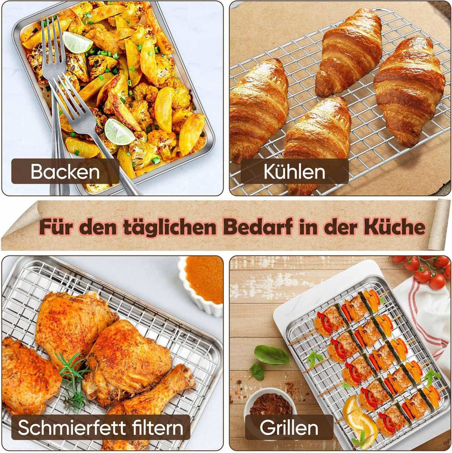 Edelstahl Backblech mit Abkühlgitter Set 26,5x20,5x2,5cm