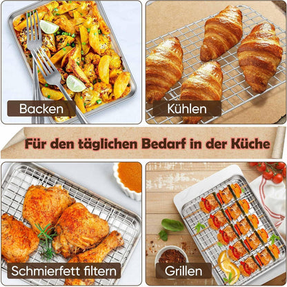 Edelstahl Backblech mit Abkühlgitter Set 26,5x20,5x2,5cm