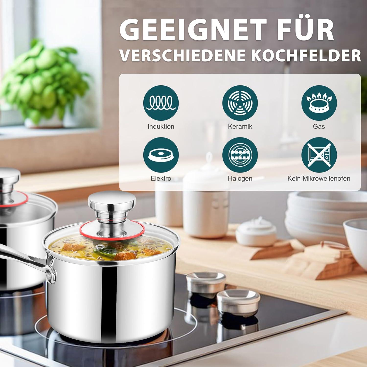 Joyfair Stielkasserolle 16cm Premium Edelstahl Milchtopf 1,8L mit Deckel