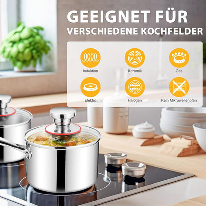 Stielkasserolle 14cm Edelstahl Premium Milchtopf Induktion 1,2 Liter