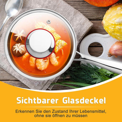 Stielkasserolle 14cm Edelstahl 3-Lagig Induktion mit Deckel 1,2L