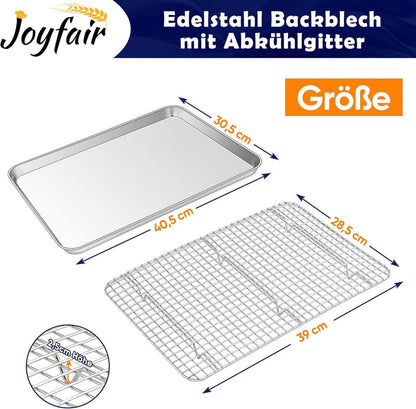 Joyfair Edelstahl Kuchenblech mit Abkühlgitter Set
