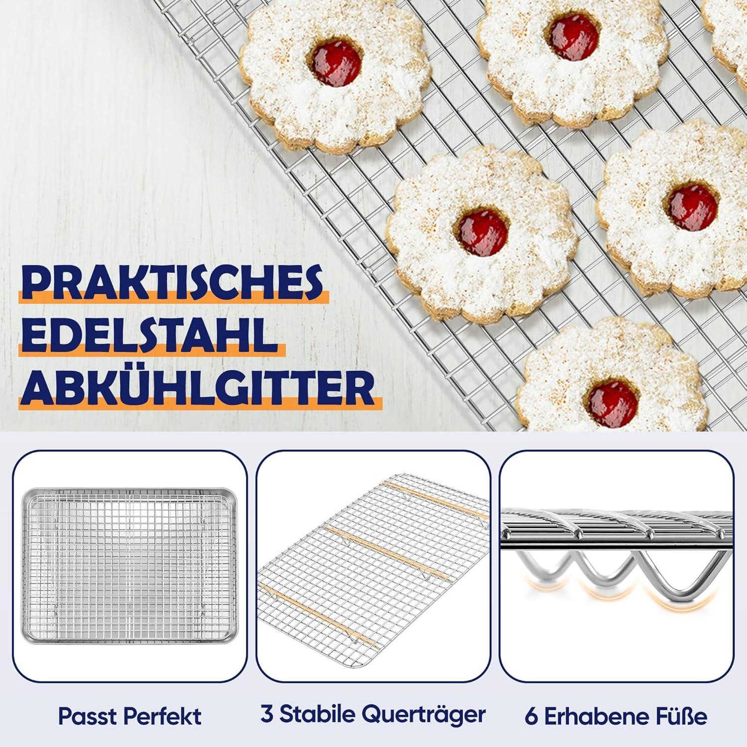 Joyfair Kuchenblech Edelstahl mit Abkühlgitter Backset 40,5x30,5cm