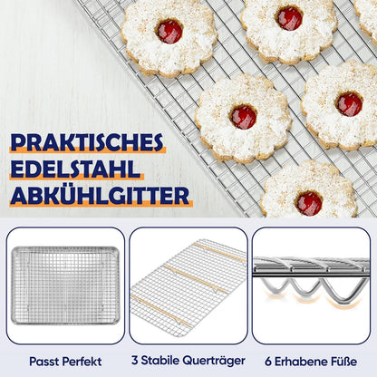 Joyfair Kuchenblech Edelstahl mit Abkühlgitter Backset 40,5x30,5cm