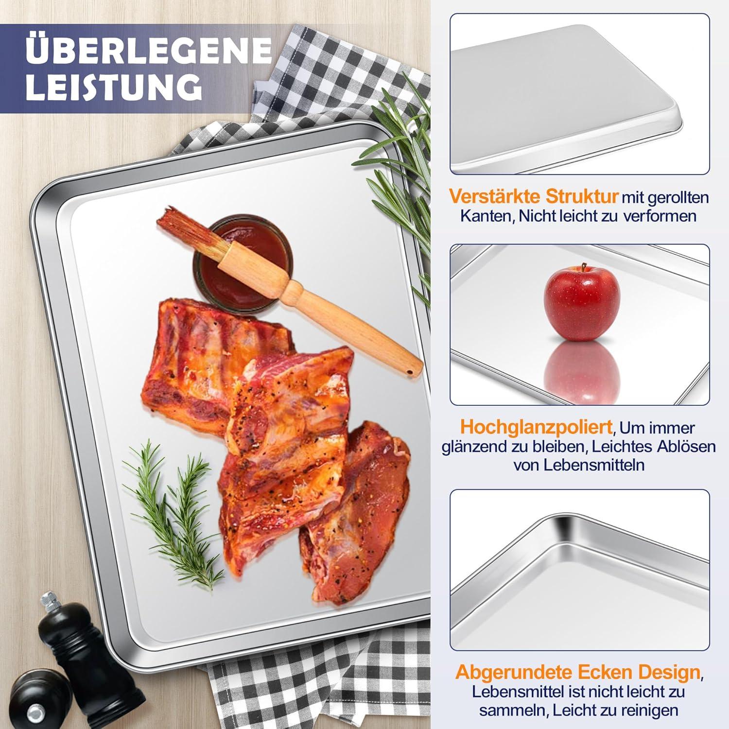 Großes Kuchenblech Edelstahl mit Abkühlgitter 40,5x30,5x2,5cm