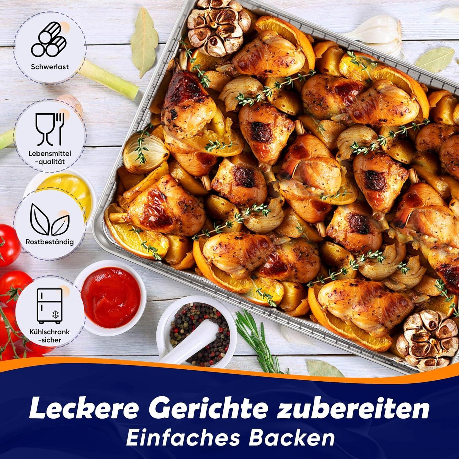 Joyfair Kuchenblech Edelstahl Abkühlgitter Backblech Set 40,5x30,5cm