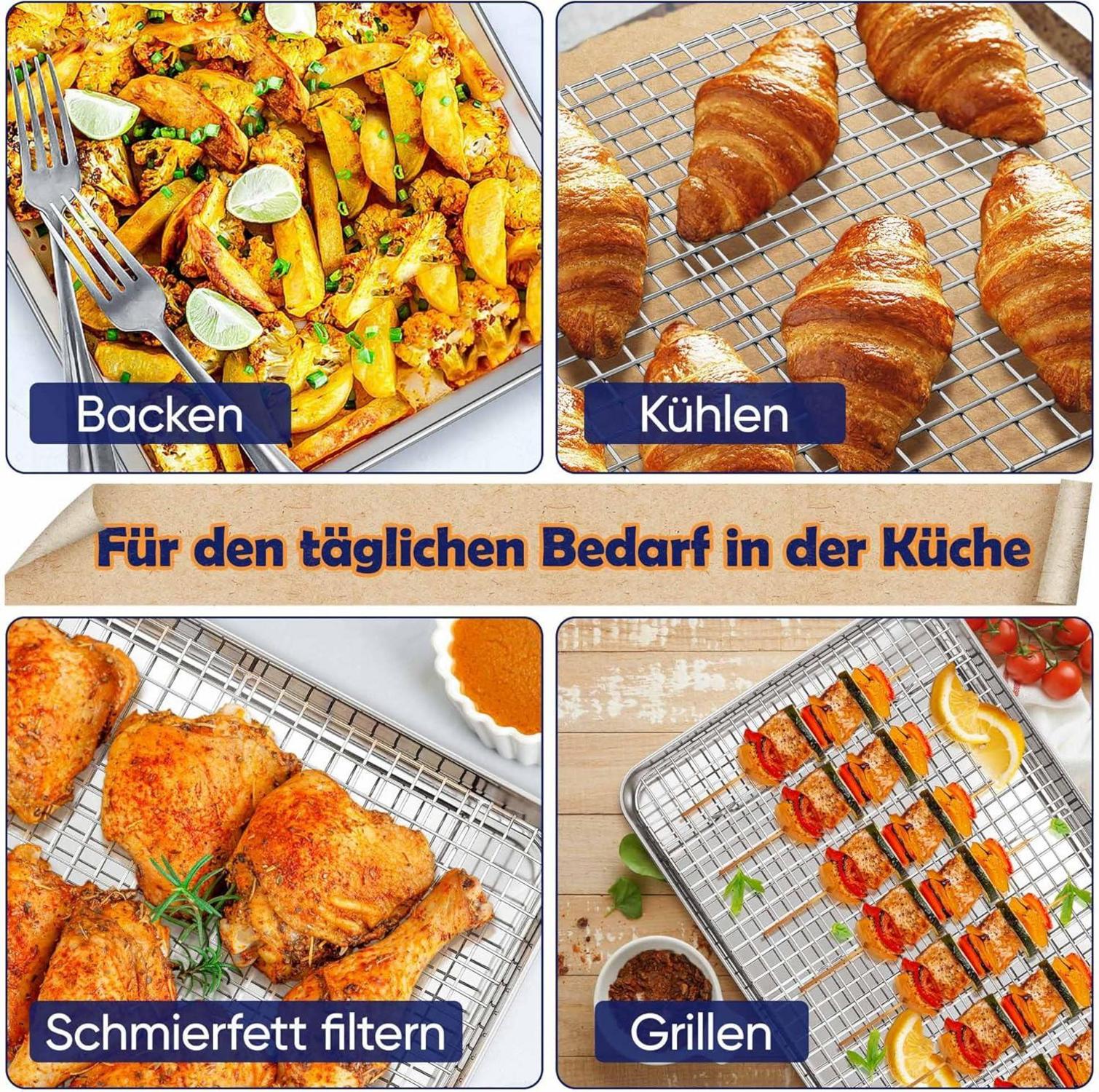 Joyfair Kuchenblech Edelstahl Abkühlgitter Backblech Set 40,5x30,5cm