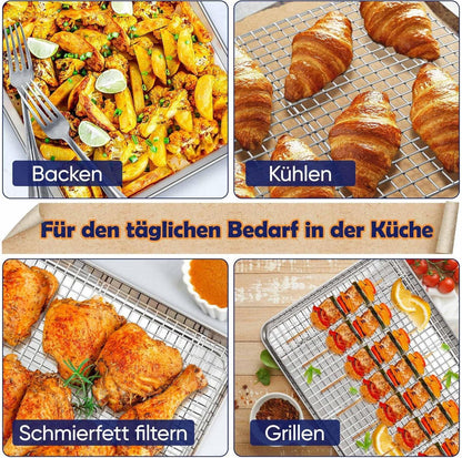 Joyfair Kuchenblech Edelstahl Abkühlgitter Backblech Set 40,5x30,5cm