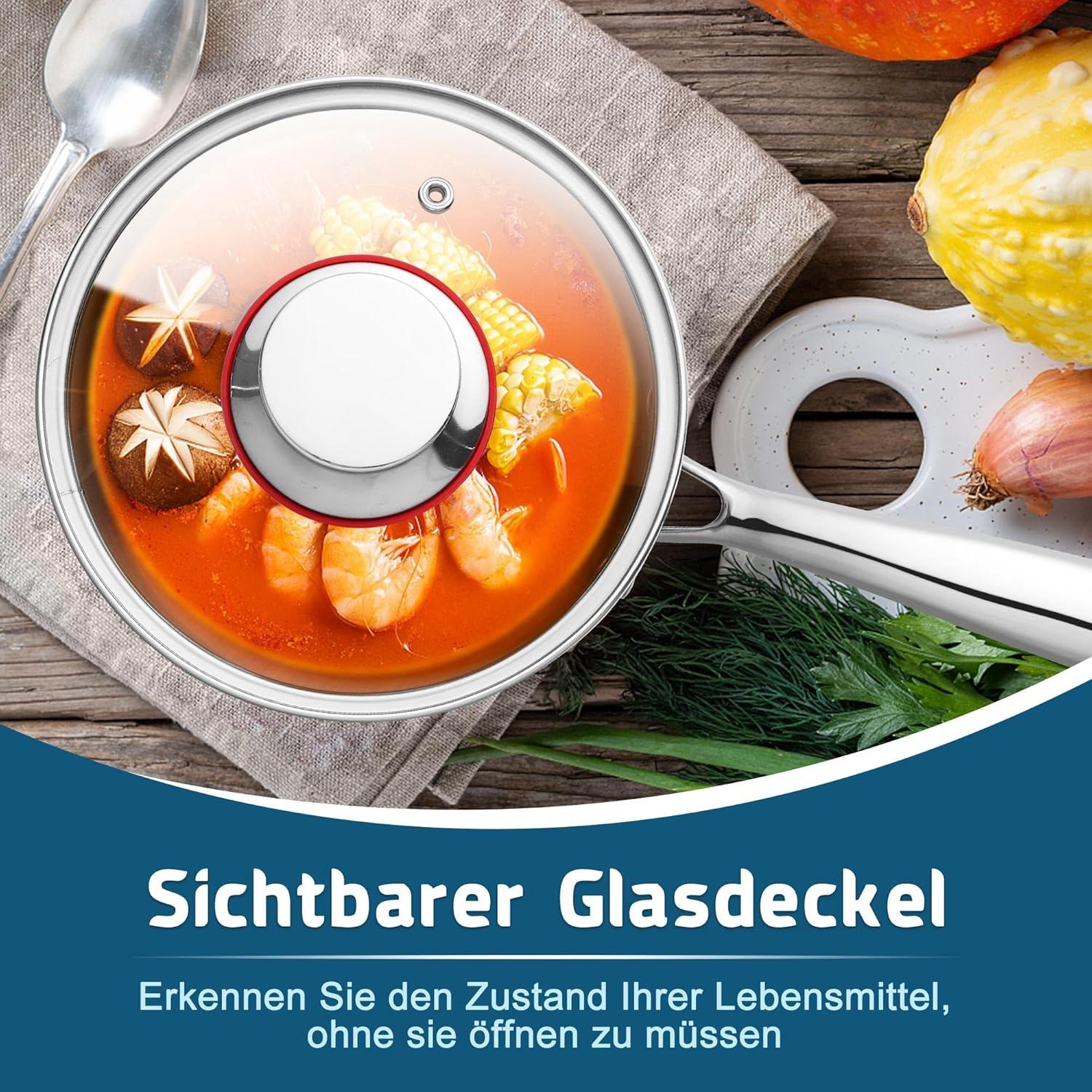 Joyfair Stielkasserolle 18cm 3-Lagiger Edelstahl Milchtopf 2,5L Induktion