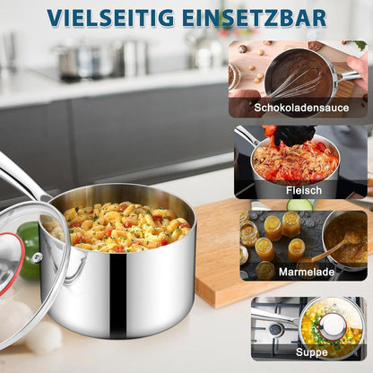 Stielkasserolle Premium 3-Lagiger Edelstahl Milchtopf 18cm Induktion