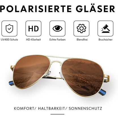 Piloten Sonnenbrille Herren Damen Polarisiert Metall Retro UV400