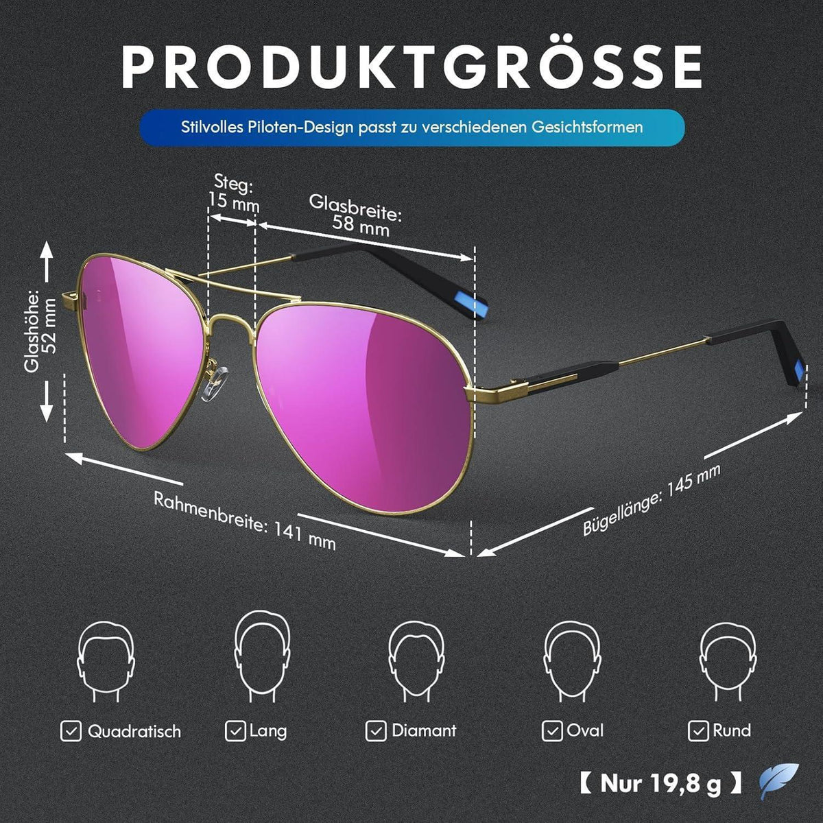 Piloten Sonnenbrille Herren Damen Polarisiert Metall Retro UV400